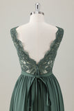 Eucalyptus A Line Floor Length Bridesmaid Dress with Appliques