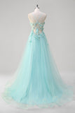 Green A-Line Spaghetti Straps Sequin Tulle Prom Dress With 3D Flowers