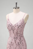 Sparkly Grey Pink Mermaid V Neck Corset Sequin Prom Dress With Lace Up Back