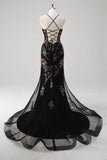 Black Mermaid Spaghetti Straps Long Prom Dress With Appliqued Sequins