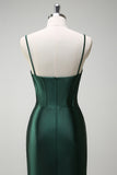 Dark Green Mermaid Removable Straps Slit Corset Cut Out Prom Dress with Beading