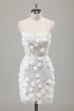 Sparkly Ivory Strapless Beaded Short Tight Wedding Dress with Appliques