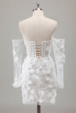 Sparkly Ivory Strapless Beaded Short Tight Wedding Dress with Appliques