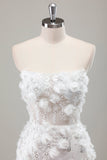 Sparkly Ivory Strapless Beaded Short Tight Wedding Dress with Appliques