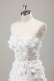 Sparkly Ivory Strapless Beaded Short Tight Wedding Dress with Appliques