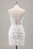 Sparkly Ivory Strapless Beaded Short Tight Wedding Dress with Appliques