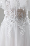 Ivory A-Line Off the Shoulder Corset Long Wedding Dress with Lace