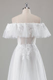 Ivory A-Line Off the Shoulder Corset Long Wedding Dress with Lace