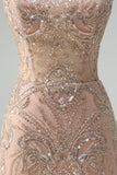 Sparkly Mermaid Champagne Spaghetti Straps Corset Prom Dress with Sequins