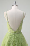 Sparkly Green Princess Spaghetti Straps Sequins Ruched Long Prom Dress