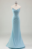 Sparkly Blue Mermaid Spaghetti Straps Corset Prom Dress With Beading