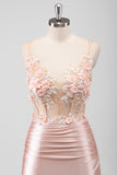 Peach Floral Mermaid 3D Flowers Corset Long Beaded Prom Dress with Slit