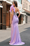 Sparkly Lilac Mermaid One Shoulder Removable Ruffles Long Prom Dress With Slit