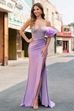 Mermaid Fuchsia One Shoulder Removable Ruffles Long Prom Dress with Slit