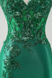 Green Mermaid Strapless Corset Sparkly Sequin Long Prom Dress with Slit