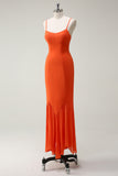 Elegant Sunset Sheath Spaghetti Straps Chiffon Long Bridesmaid Dress with Ruffles