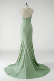 Green Sheath V Neck Ruched Long Prom Dress with 3D Flowers