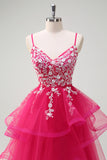 Grey Pink A-Line Spaghetti Straps Sequin Spiral Ruffles Prom Dress with Appliques