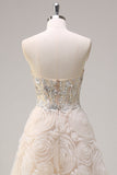 Light Champagne Princess Sweetheart Corset Long Floral Prom Dress with Sequins