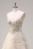 Light Champagne Princess Sweetheart Corset Long Floral Prom Dress with Sequins