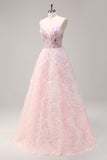 Sparkly Princess Pink Sweetheart Floral Corset Long Prom Dress With Sequins