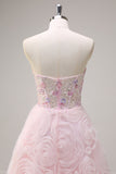 Sparkly Princess Pink Sweetheart Floral Corset Long Prom Dress With Sequins