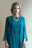 Peacock Blue A Line Round Neck 2 Piece Mother of The Bride Dress