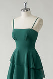 Dark Green A Line Spaghetti Straps Tiered Chiffon Floor Length Bridesmaid Dress