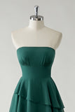 Dark Green A Line Spaghetti Straps Tiered Chiffon Floor Length Bridesmaid Dress