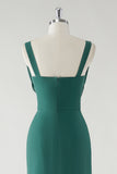 Dark Green Sheath Cowl Neck Chiffon Floor Length Bridesmaid Dress with Slit