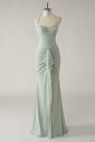 Dusty Rose Mermaid Halter Open Back Ruched Long Bridesmaid Dress