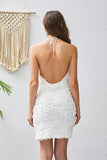 White Bodycon Halter Neck Short Graduation Dress with Appliques