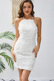 White Bodycon Halter Neck Short Graduation Dress with Appliques