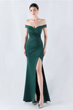 Pine Mermaid Off The Shoulder Long Prom Dress with Slit