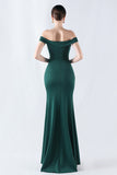 Pine Mermaid Off The Shoulder Long Prom Dress with Slit