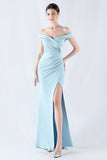 Pine Mermaid Off The Shoulder Long Prom Dress with Slit