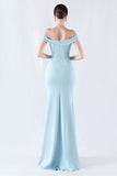 Pine Mermaid Off The Shoulder Long Prom Dress with Slit