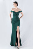 Pine Mermaid Off The Shoulder Long Prom Dress with Slit