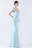 Pine Mermaid Off The Shoulder Long Prom Dress with Slit