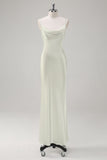 White Mermaid Cowl Neck Spaghetti Straps Backless Long Wedding Dress