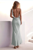 Grey Green Mermaid Cowl Neck Spaghetti Straps Backless Long Prom Dress