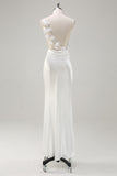 White Mermaid Cowl Neck Spaghetti Straps Backless Long Wedding Dress