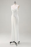 White Mermaid Cowl Neck Spaghetti Straps Backless Long Wedding Dress