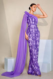 Sparkly Purple One Shoulder Mermaid Sequins Long Prom Dress with Cape