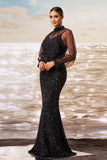 Sparkly Mermaid Black Sequin Long Sleeves Prom Dress