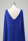 Royal Blue A-Line V Neck Ruched Long Mother of the Bride Dress with Beading