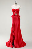 Red Mermaid Sweetheart Cut Out Long Prom Dress with Slit