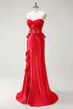 Red Mermaid Sweetheart Cut Out Long Prom Dress with Slit