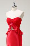 Red Mermaid Sweetheart Cut Out Long Prom Dress with Slit