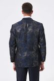 Men's Dark Navy Jacquard Shawl Lapel Prom Blazer